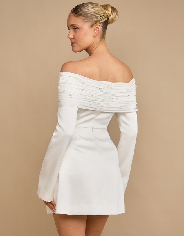 Six Stories - Pearl Trim Bardot Mini Dress