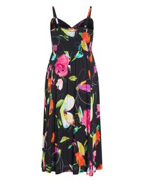 City Chic - Plus size Malina Sketch Print Shirred Maxi Dress - black