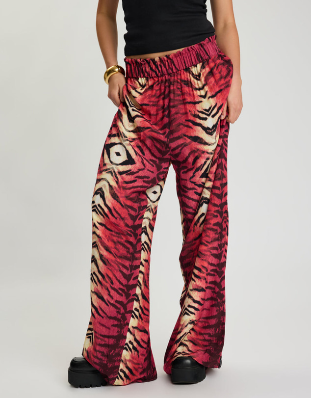 ONE TEASPOON - Wild Rouge Palazzo Pants - Red Animal Print