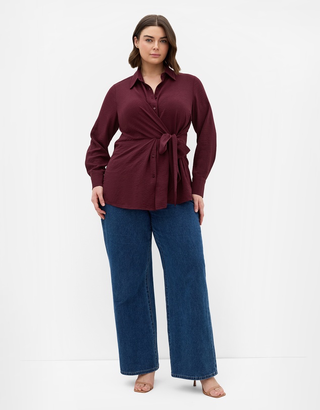 City Chic - Plus size Telia Side Tie Shirt - dark cherry