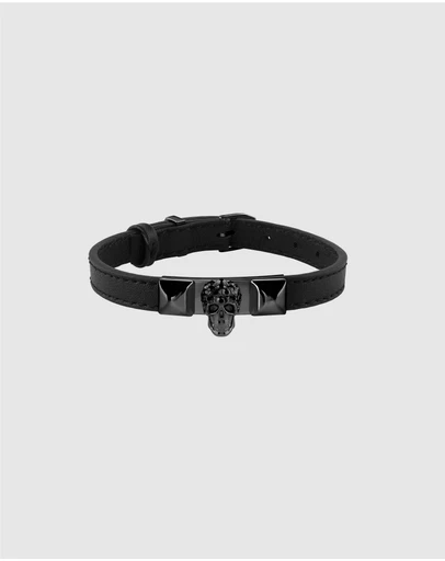 Philipp Plein - PLEIN ENIGMA IP Black Crystal Skull Black Leather Bracelet