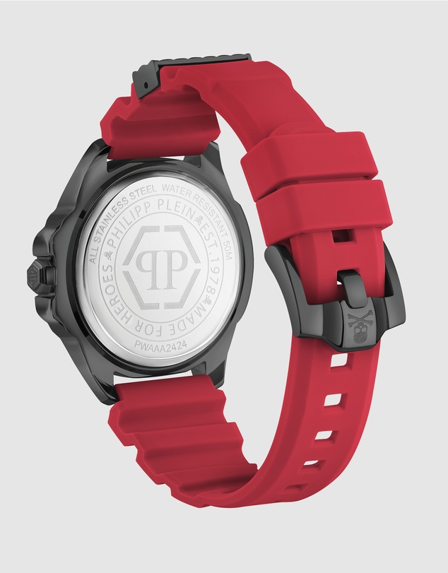 Philipp Plein - The $Kull 44mm Black Dial with Red Silicone Strap