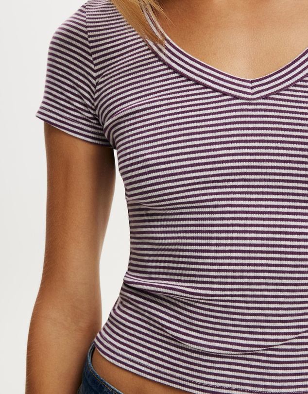 Cotton On - Goldie Rib V Neck Short Sleeve