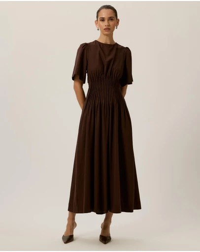 Tussah - Zoe Pin Tuck Detail Flutter Sleeve Midi Dress