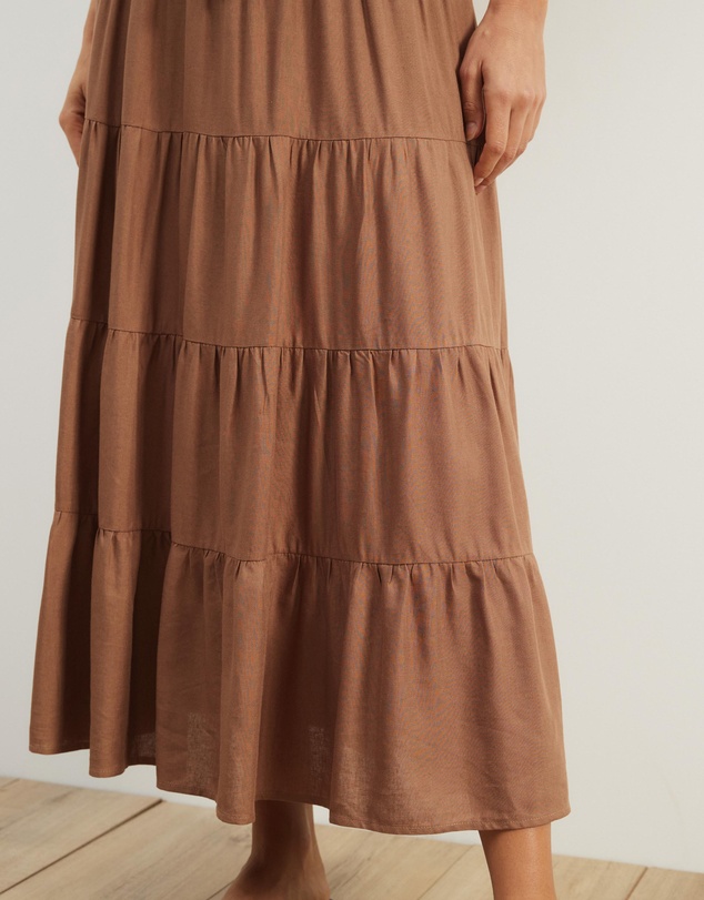 Atmos&Here - Elenora Linen Blend Tier Maxi Skirt