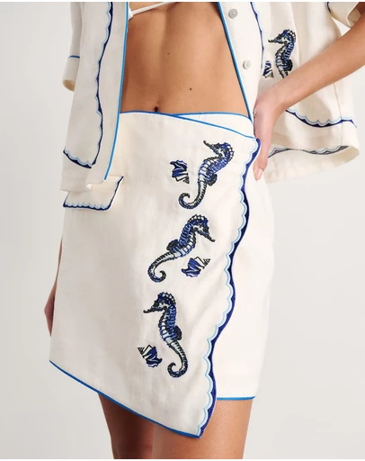 Jag - Seahorse Linen Mini Wrap Skirt