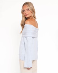 Petal & Pup - Kenny Off Shoulder Knit Sweater - Pale Blue
