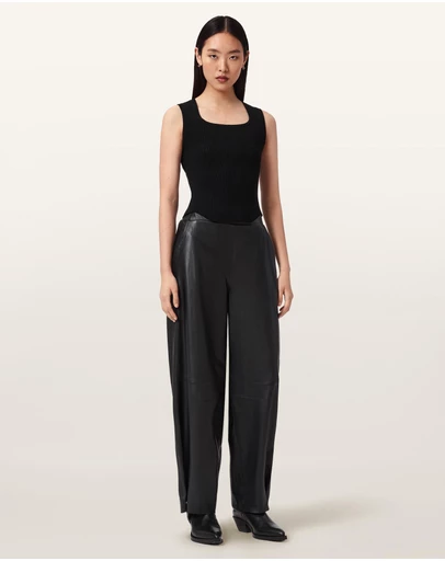AllSaints - Etta Barrel Leg Leather Trousers