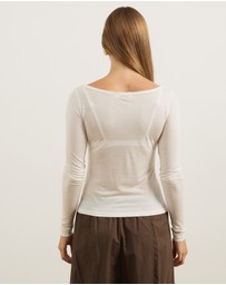 Atmos&Here - Wool Blend Boat Neck Long Sleeve Top