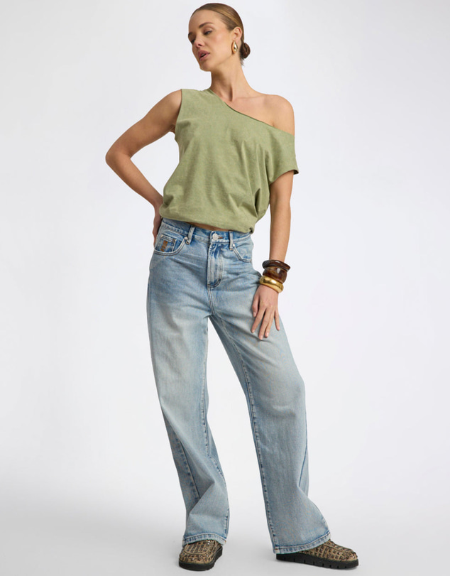 ONE TEASPOON - Baxters Mid Waist Wide Leg Denim Jeans - Hendrixe Blue