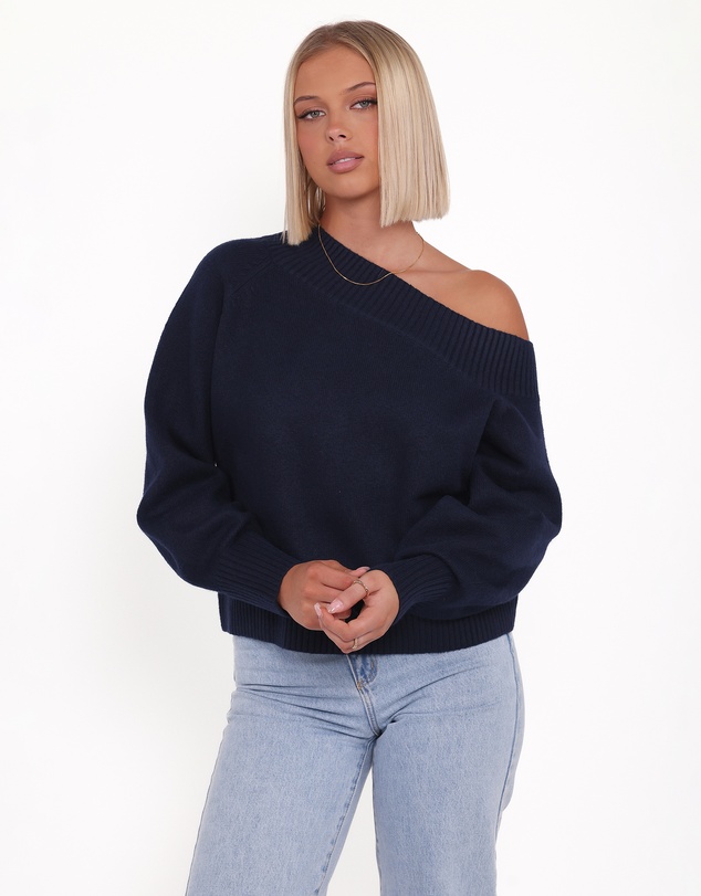 Petal & Pup - Ailis Off Shoulder Sweater - Navy