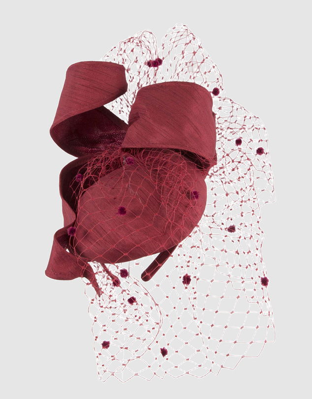 Max Alexander - Wine Pillbox with Veil Fascinator