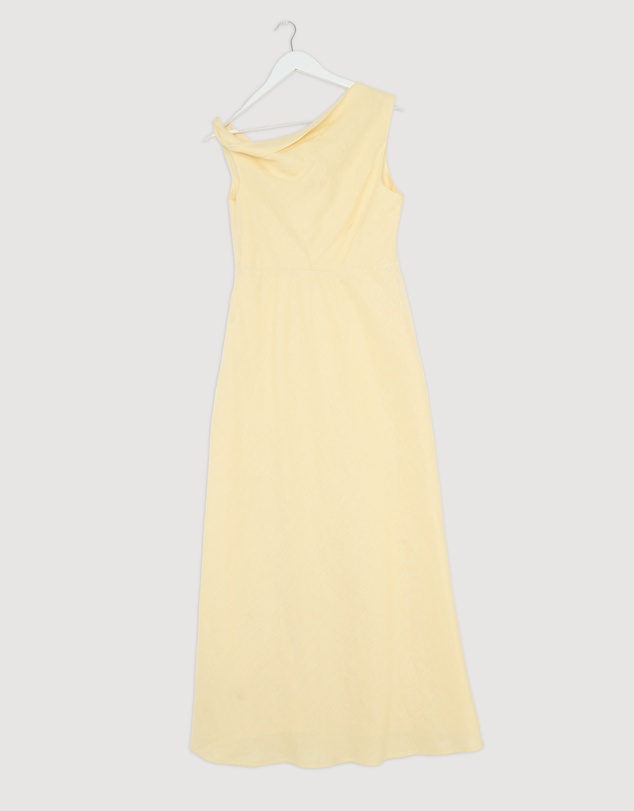 Revibe - Repaired AERE Fia Linen Draped Off Shoulder Maxi Dress - AU 12