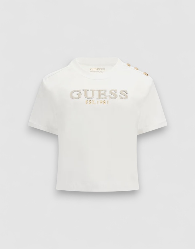 GUESS - Short Sleeve Metal Logo Cropped T-Shirt