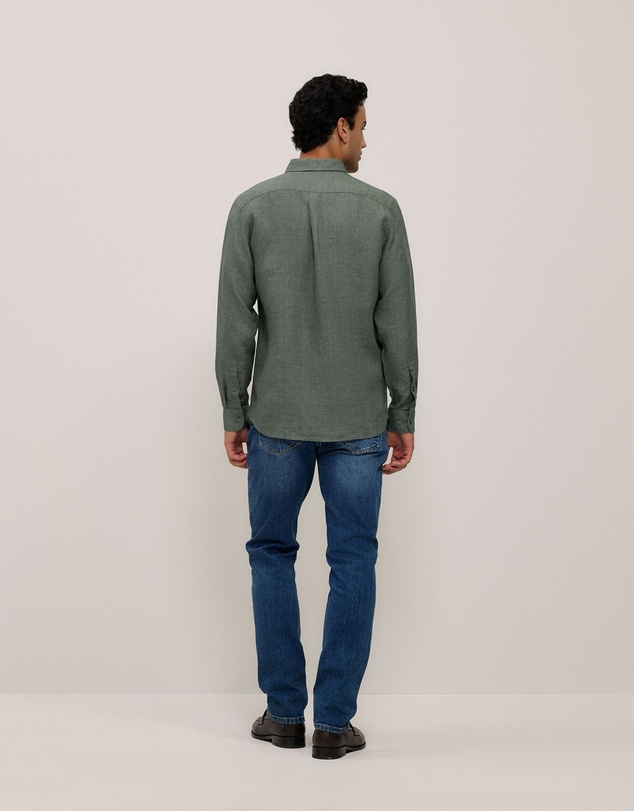 Trenery - Regular Fit Delave Linen Shirt in Evergreen