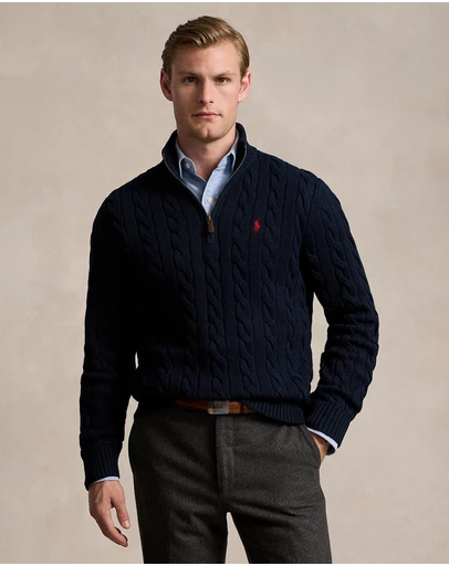 Polo Ralph Lauren - ICONIC EXCLUSIVE - Cable-Knit Cotton Quarter-Zip Sweater