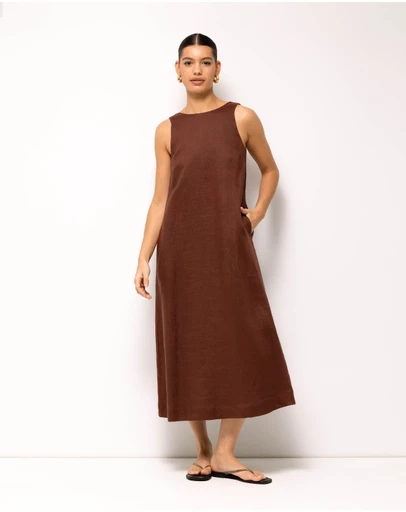 AERE - Maya Linen Relaxed Midi Dress