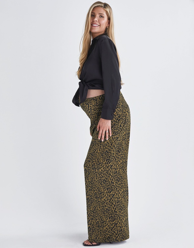 Angel Maternity - Leona Animal Print Satin Wide Leg Maternity Pants