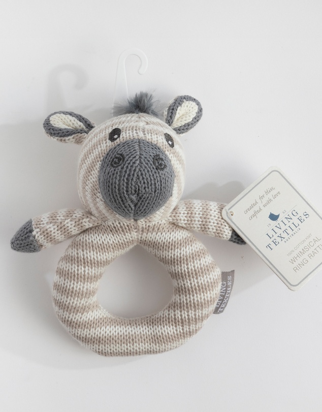 Living Textiles - Knitted Ring Rattle - Zac the Zebra