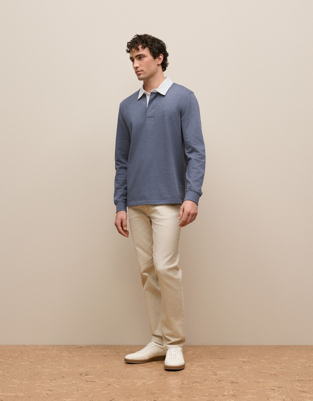 Trenery - Jersey Cotton Monogram Rugby in Denim Blue Marle