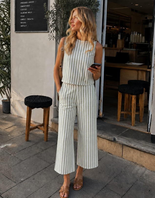 Esther & Co - Lizo Pants - Khaki Stripe