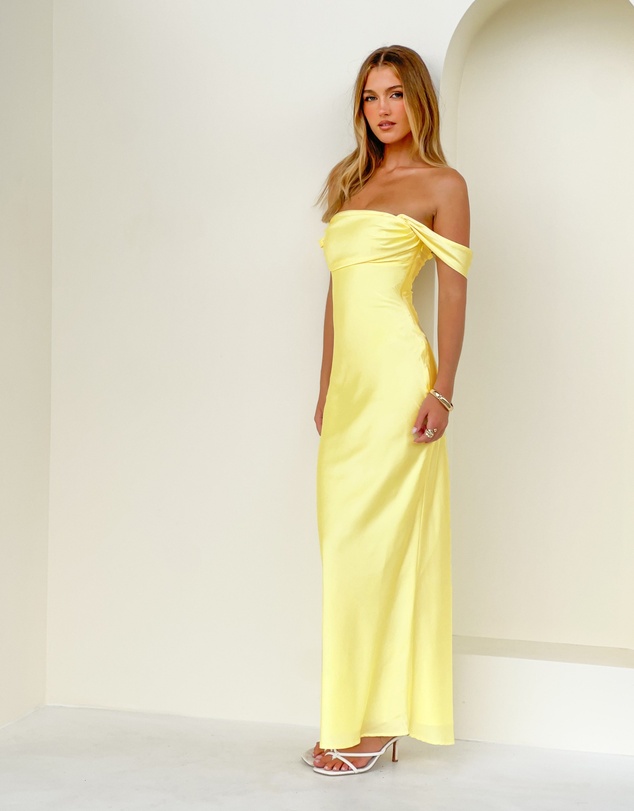 Beginning Boutique - Ella Light Yellow Off Shoulder Formal Maxi Dress
