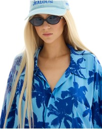 THE TALES - Blue Palm Oversized Silk Shirt
