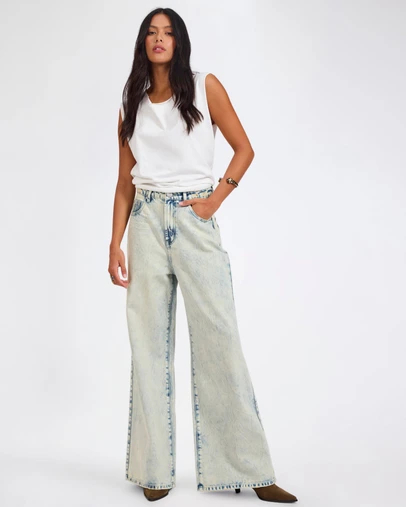 ONE TEASPOON - Love Machines Mid Waist Super Wide Leg Denim Jeans - Ambrosia Blue