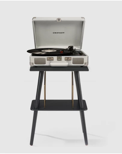 Crosley - Crosley Cruiser Bluetooth Portable Turntable + Crosley Turntable Stand Bundle- White Sands
