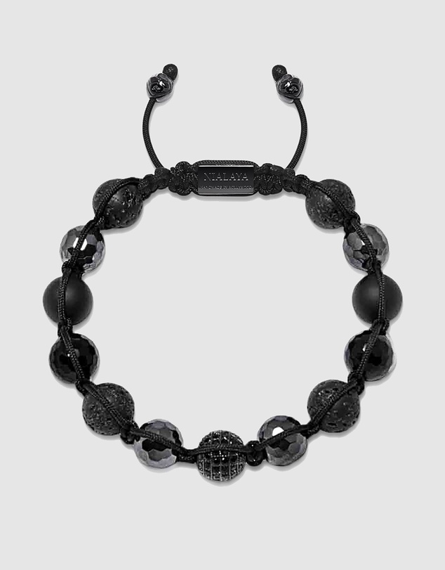 Nialaya Jewellery - Men's Beaded Bracelet with CZ Diamond, Lava Stone, Matte Onyx and Agate