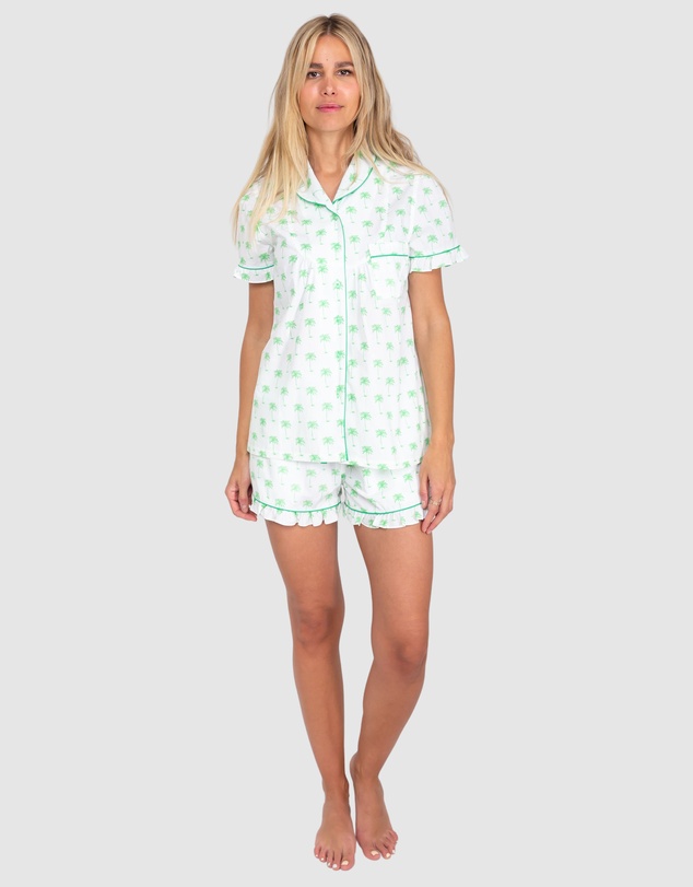 Sant And Abel - Women's Green Palm Tree Short Sleeve Pajama Set