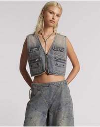 ONE TEASPOON - Cropped Denim Utility Vest - Island Blue