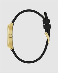 GUESS - Eve Gold-tone 32mm Green Dial Ladies Watch with Black Silicone Strap