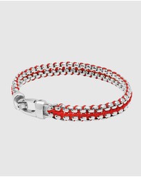Nialaya Jewellery - Men's Red Woven 8mm Box Chain Bracelet in Silver