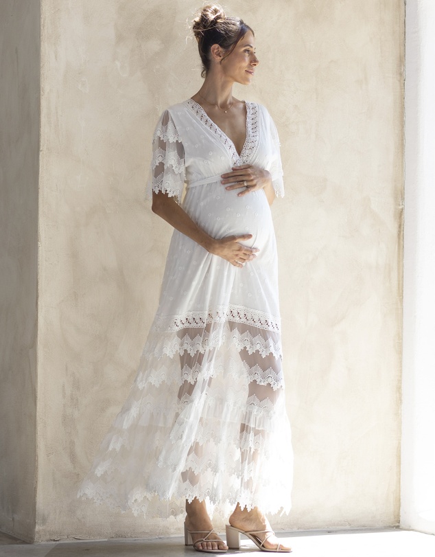 Angel Maternity - Roxy Lace Baby Shower Dress - White