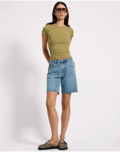 ONE TEASPOON - Jacksons Mid Waist Wide Leg Denim Shorts - Blue Crush