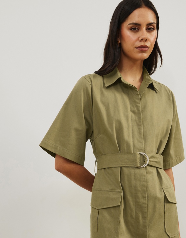 Atmos&Here - Amy Cotton Drill Midi Shirt Dress