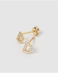 Izoa - Alphabet Mini Letter D Stud Earrings Gold