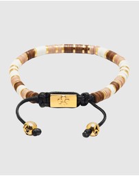Nialaya Jewellery - Men's Beaded Bracelet with Brown, Beige and Gold Disc Beads