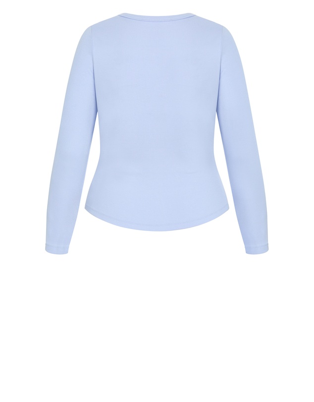 City Chic - Plus size Button Through Knit Top - soft blue
