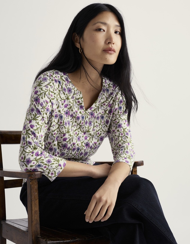 Seasalt - Seasalt Cornwall Multi Kellow 3/4 Sleeve Jersey Top