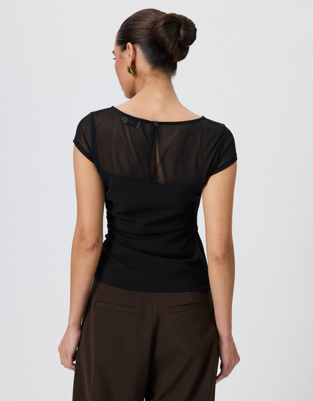 Tussah - Amelia Sheer Panel Gathered Cap Sleeve Top