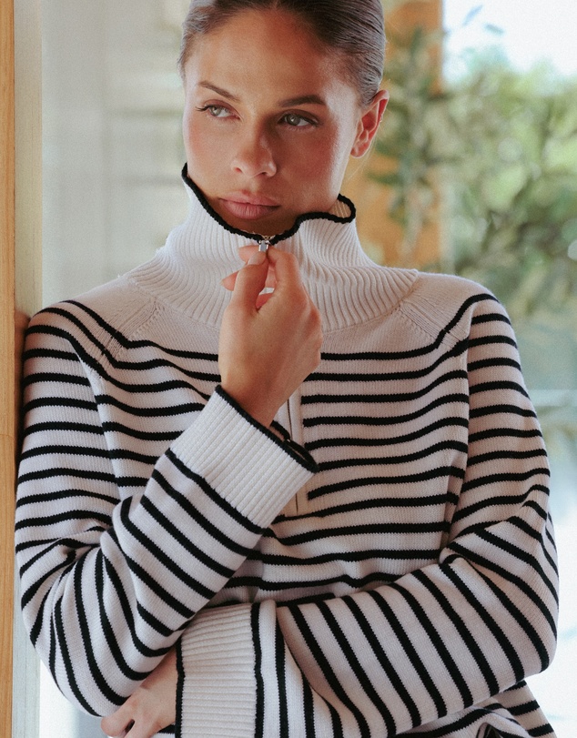 IDA+S - Ines Merino Stripe Quarter-Zip Knit