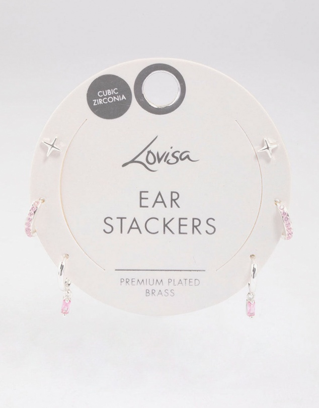 Lovisa - Silver Plated Brass Barbie Baguette Huggie Earrings 6-Pack