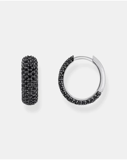 THOMAS SABO - Small, wide hoop earrings with black zirconia