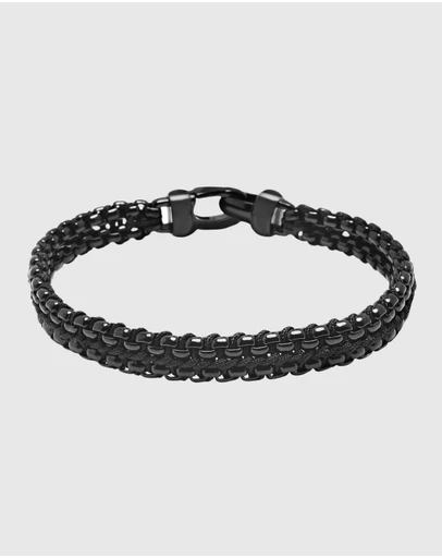 Nialaya Jewellery - Total Black Woven 8mm Box Chain Bracelet