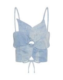 ONE TEASPOON - Denim Flower Backless Crop Top - Cloudy Blue
