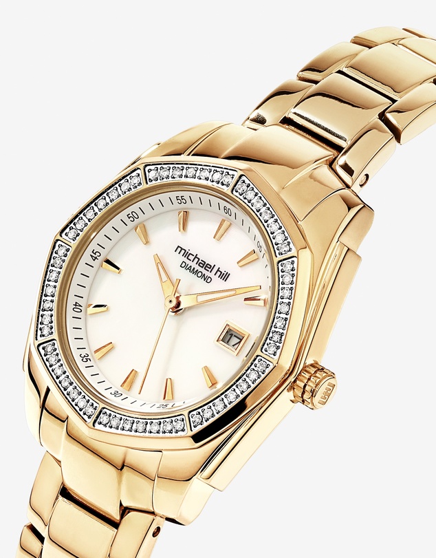 Michael Hill - Ladies Mother of Pearl Watch with 0.28 Carat TW of Diamonds in Gold Tone Stainless Steel