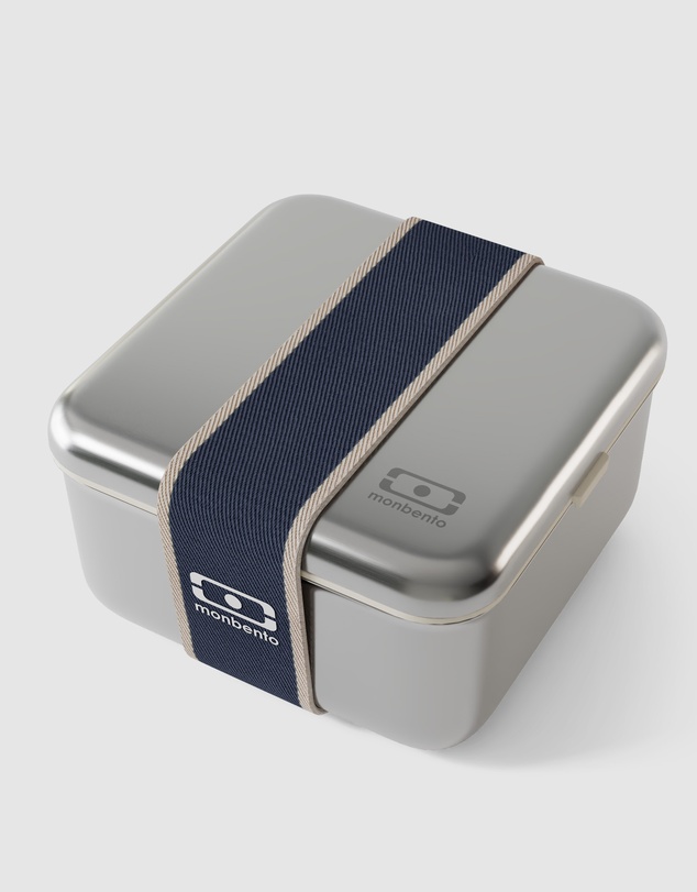 Monbento - Monbento Mb Sense L The Microwave-Safe Metal Lunch Box - Natural Blue