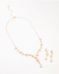 Lovisa - Gold Creeping Crystal Roses Necklace & Earrings Set